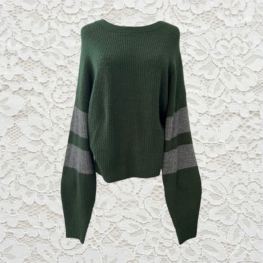 vintage green and grey varisty stripe oversized‎ sweater